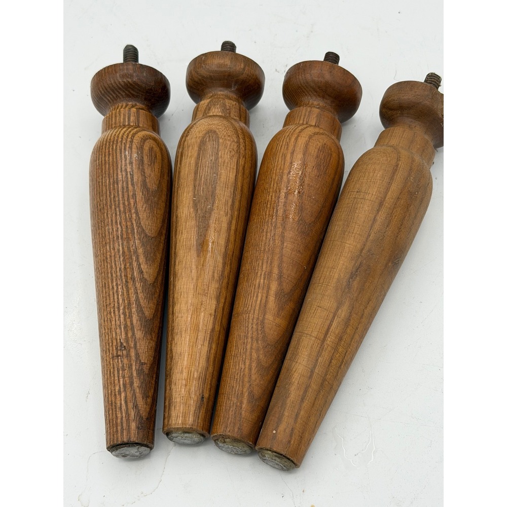 Vintage MCM Tapered Wood Furniture Legs 7" Screw In Hanger Bolt Set of 4